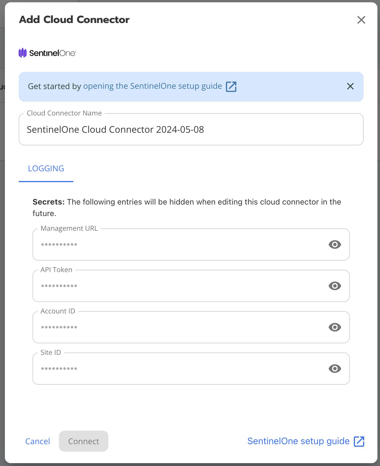 Configuring SentinelOne Cloud Connector.png